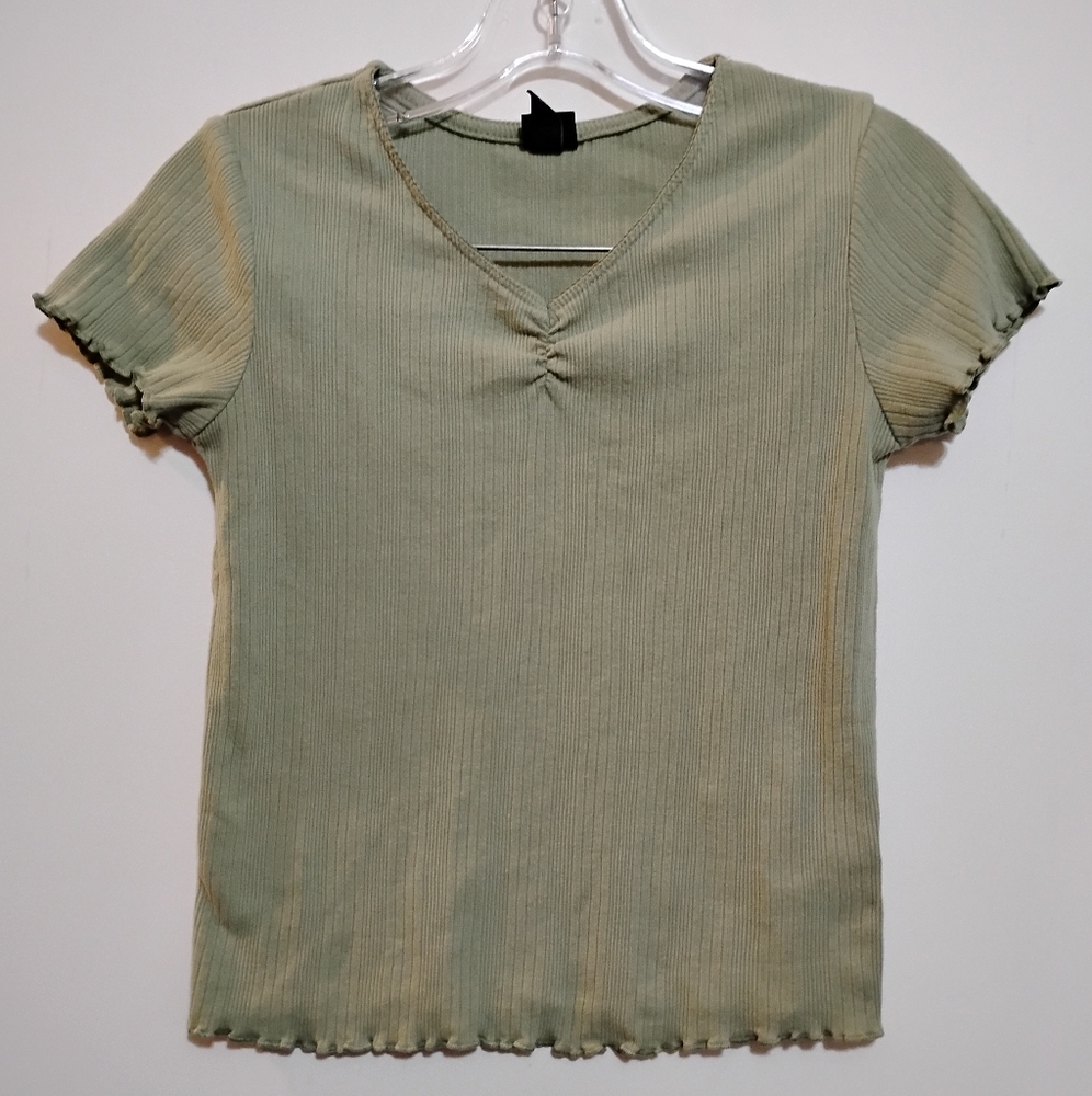 Art Class Girl's V-Neck Ribbed Top - Olive Green L(10/12)